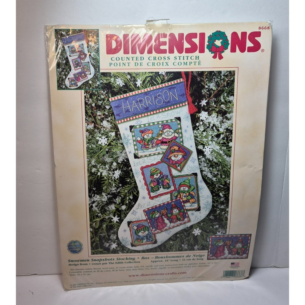 Dimensions 2001 Counted Cross Stitch Kit Snowmen Snapshots Stocking 16"